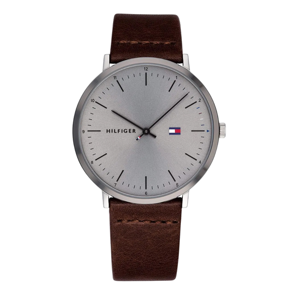 Tommy Hilfiger James Brown Leather Strap Grey Dial Quartz Watch for Gents - 1791463