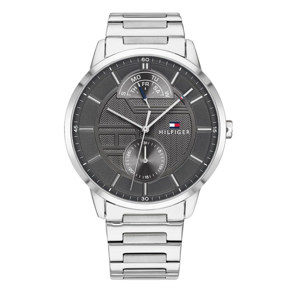 Tommy Hilfiger Hunter Silver Stainless Steel Grey Dial Quartz Watch for Gents - 1791608