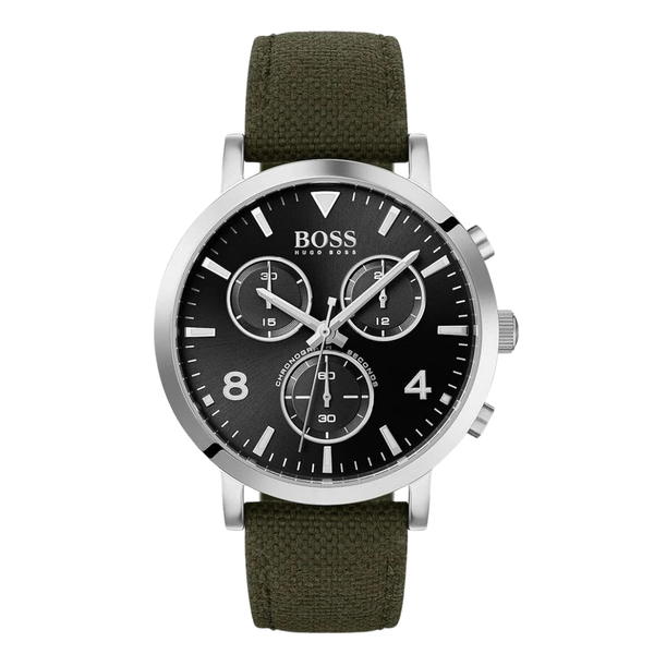 HUGO BOSS Vesada Green Nylon Strap Black Dial Quartz Watch for Gents- HUGO BOSS 1513692