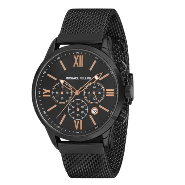 Michael Fellini Black Mesh Bracelet Black Dial Quartz Watch for Gents - MF2253-5