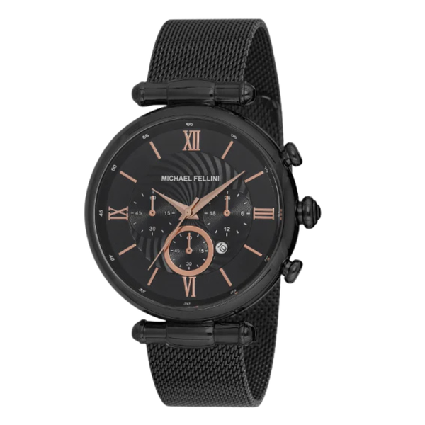 Michael Fellini Black Mesh Bracelet Black Dial Quartz Watch for Gents - MF2256-6