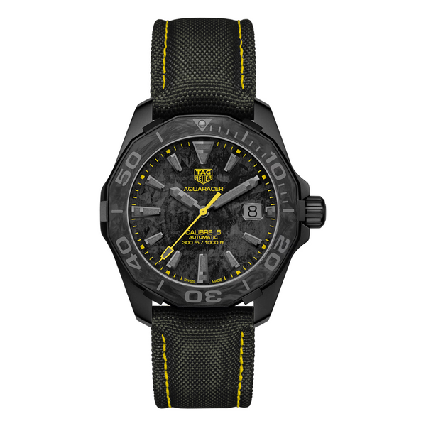 Tag Heuer Aquaracer Calibre 5 Black NATO Strap Carbon Dial Automatic Watch for Gents- WBD218B.FC6446