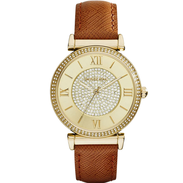 Michael Kors Catlin Brown Leather Strap Dial Quartz Watch for Ladies - MK-2375