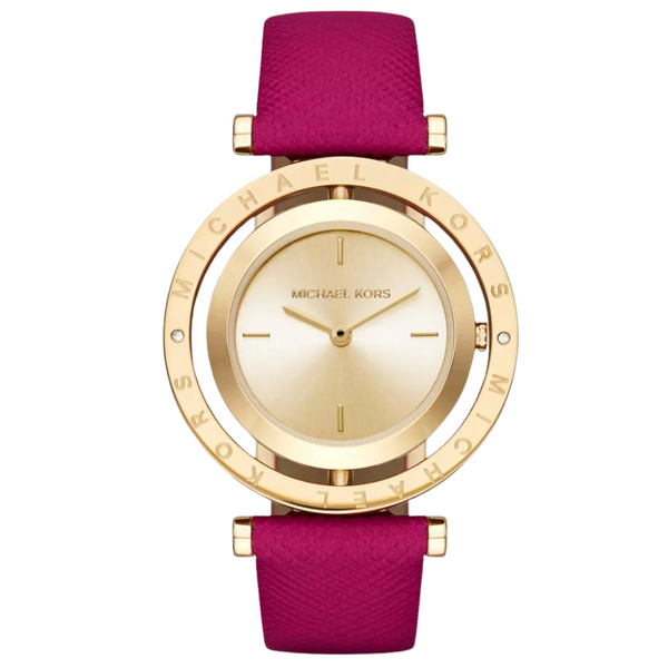 Michael Kors Averi Red Leather Strap Gold Dial Quartz Watch for Ladies - MK-2525