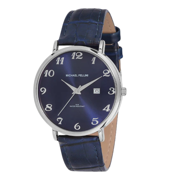 Michael Fellini Navy Blue Leather Strap Navy Blue Dial Quartz Watch for Gents - MF2226-2