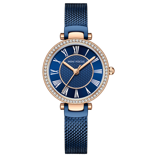 Mini Focus Blue Mesh Bracelet Blue Dial Quartz Watch for Ladies - MF0424L-04