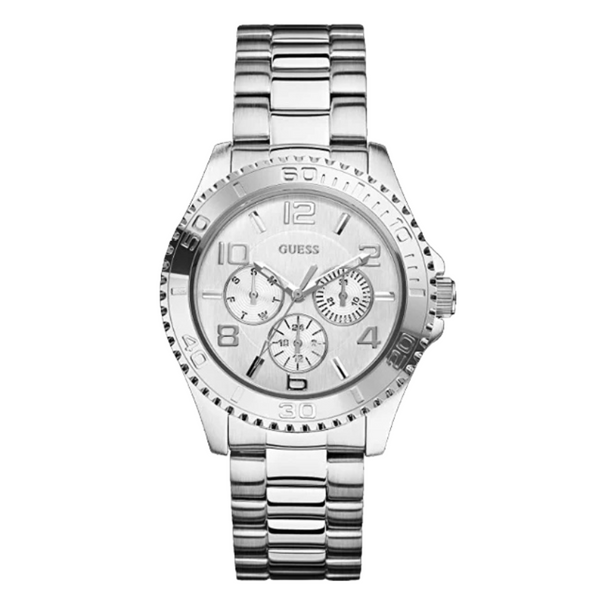 Guess BFF Multifunction Silver Stainless Steel Silver Dial Quartz Watch for Ladies - W0231L1