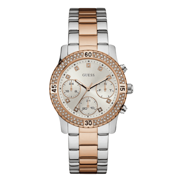 Guess Confetti Two-tone Stainless Steel Silver Dial Chronograph Quartz Watch for Ladies - W0851L3