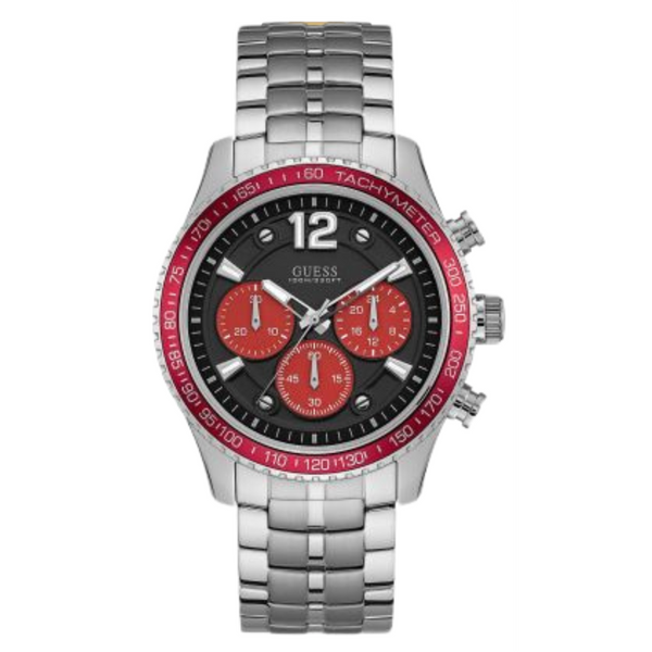 Guess Fleet Silver Stainless Steel Black Dial Chronograph Quartz Watch for Gents - W0969G3