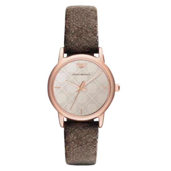 EMPORIO ARMANI Classic Brown Leather Strap Off White Dial Quartz Watch for Ladies - AR1813