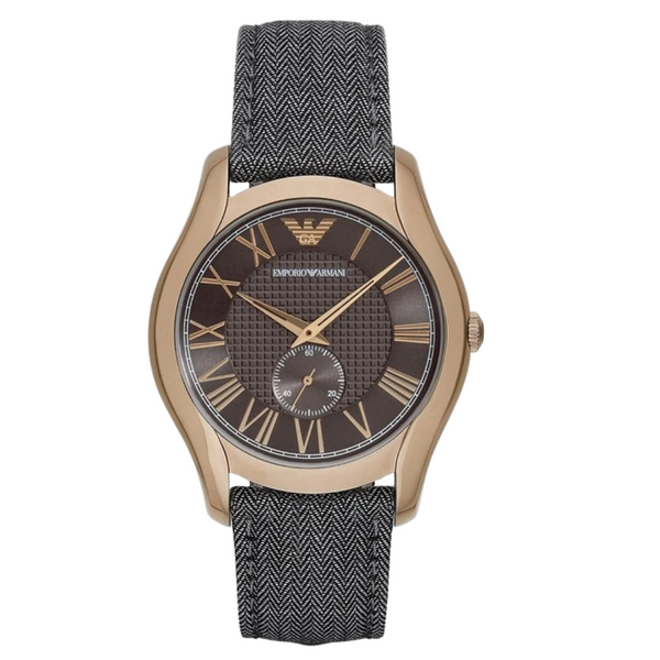 EMPORIO ARMANI Valente Brown Leather Strap Grey Dial Quartz Watch for Gents - EMPORIO ARMANI AR1985