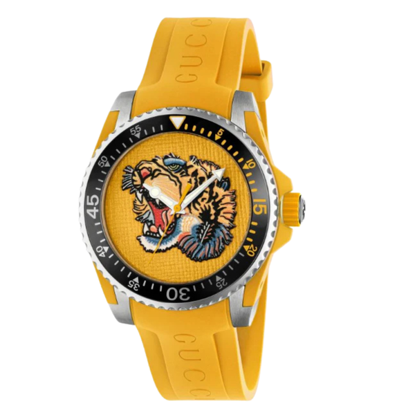 Gucci Dive Tiger Head Yellow Silicone Strap Yellow Dial Quartz Unisex Watch - GUCCI YA 136317