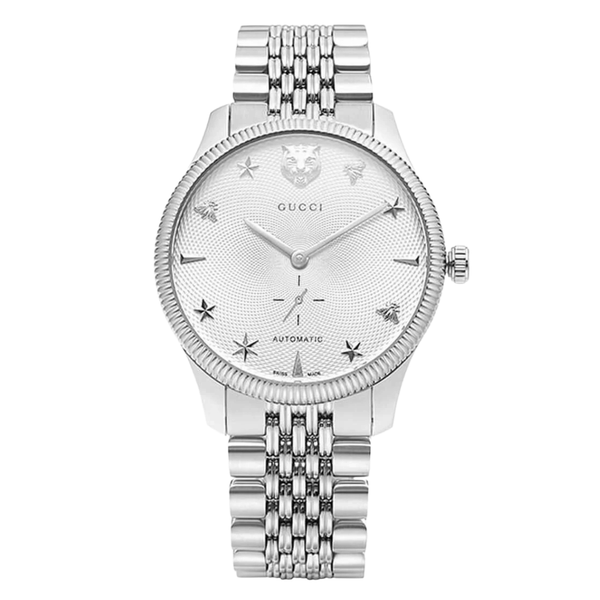 Gucci G-Timeless Silver Stainless Steel White Dial Automatic Watch for Gents - GUCCI YA 126354