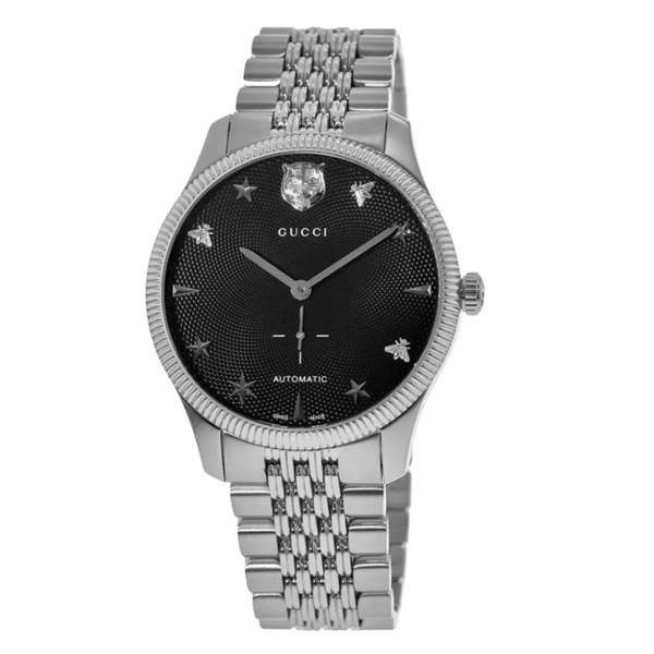 Gucci G-Timeless Silver Stainless Steel Black Dial Automatic Watch for Gents - GUCCI YA 126353
