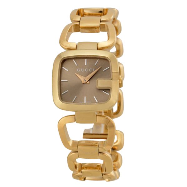 Gucci G-Gucci Gold Stainless Steel Brown Sun brushed Dial Quartz Watch for Ladies - YA125511