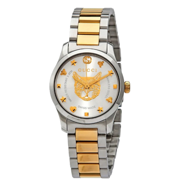 Gucci G-Timeless Two-tone Stainless Steel Silver Dial Quartz Watch for Ladies - GUCCI YA 126596