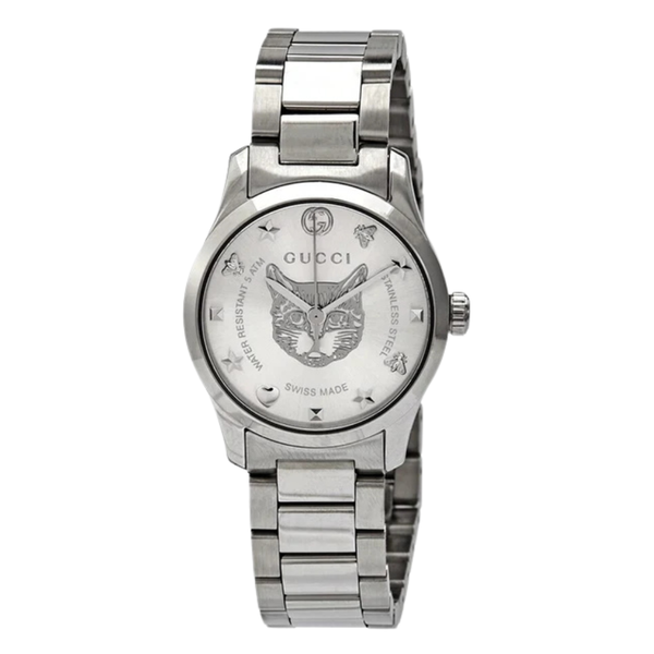 Gucci G-Timeless Silver Stainless Steel Silver Dial Quartz Watch for Ladies - GUCCI YA 126595