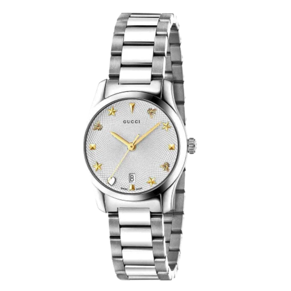 Gucci G-Timeless Silver Stainless Steel Silver Dial Quartz Watch for Ladies - GUCCI YA 126572A