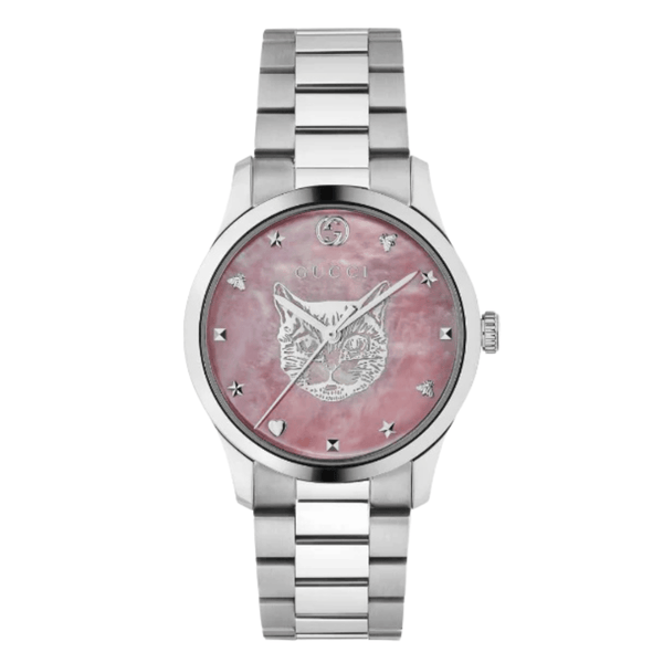 Gucci G-Timeless Iconic Silver Stainless Steel Pink Mother of Pearl Dial Quartz Unisex Watch - GUCCI YA 1264166