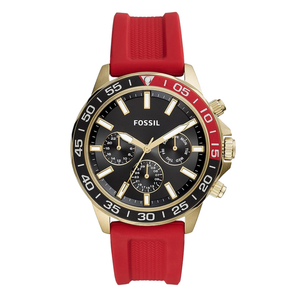 Fossil Bannon Multifunction Red Silicone Strap Black Dial Chronograph Quartz Watch for Gents - BQ2499