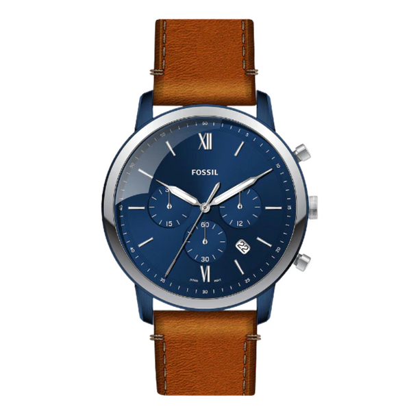 Fossil Neutra Brown Leather Strap Blue Dial Chronograph Quartz Watch for Gents - FS5791