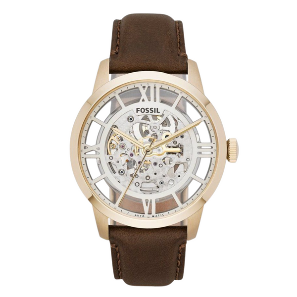 Fossil Townsman Brown Leather Strap Skeleton Dial Automatic Watch for Gents - ME3043