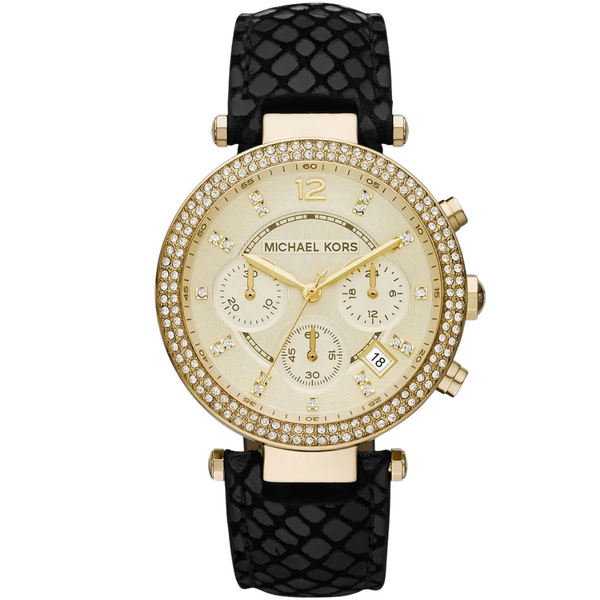 Michael Kors Parker Black Leather Strap Dial Chronograph Quartz Watch for Ladies - MK2316