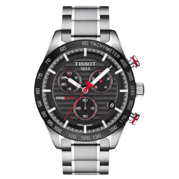 Tissot T-Sport PRS 516 Silver Stainless Steel Black Dial Chronograph Quartz Watch for Men's - T100.417.11.051.01