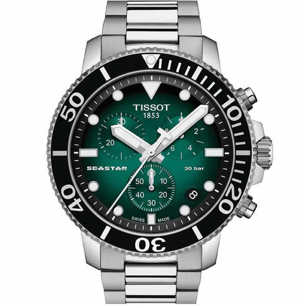 Tissot Seastar 100 Silver Stainless Steel Graded Green Dial Chronograph Quartz Watch for Men's - T120.417.11.091.01