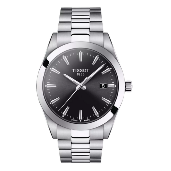 Tissot Gentleman Silver Stainless Steel Black Dial Quartz Watch for Men's - T127.410.11.051.00