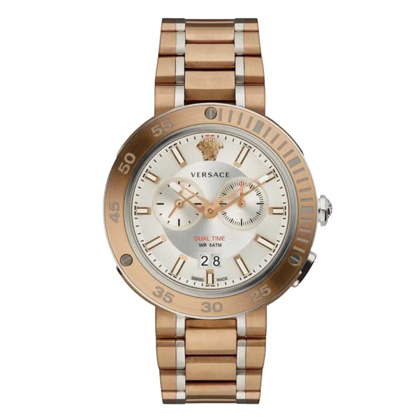 Versace V-Extreme Rose Gold Stainless Steel Silver Dial Chronograph Quartz Watch for Gents - VCN050017