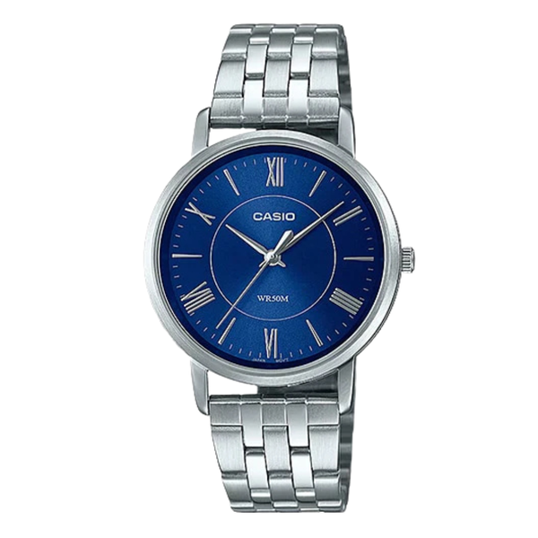 Casio Enticer Silver Stainless Steel Blue Dial Quartz Watch for Ladies - CASIO LTP-B110D-2AVDF