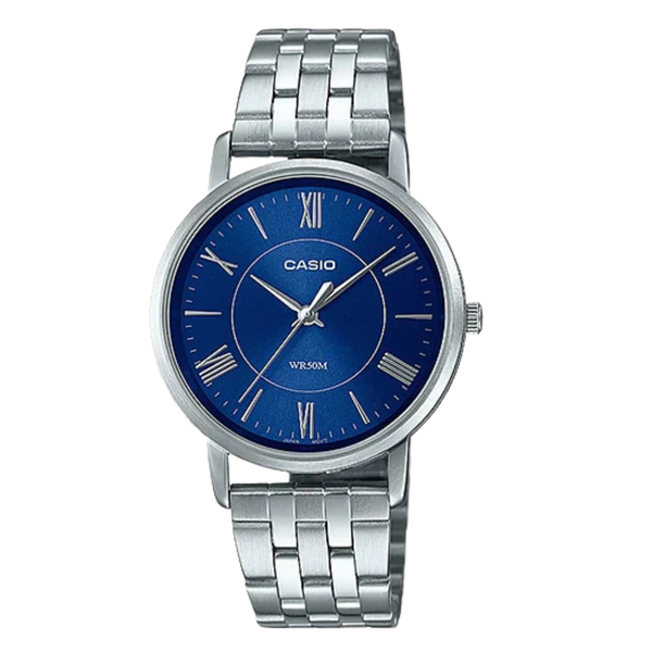 Casio Enticer Silver Stainless Steel Blue Dial Quartz Watch for Ladies - CASIO LTP-B110D-2AVDF