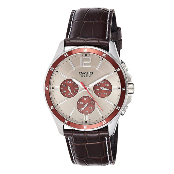 Casio Enticer Black Leather Strap Gray Dial Quartz Watch for Gents - CASIO MTP-1374L-7A1VDF