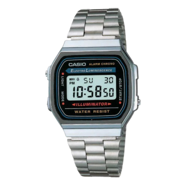 Casio Silver Stainless Steel Black Dial Quartz Watch for Unisex - A-168WA-1WDF