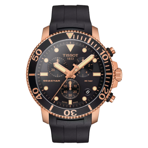 Tissot Seastar Black Silicone Strap Black Dial Chronograph Quartz Watch for Men's - T120.417.37.051.00