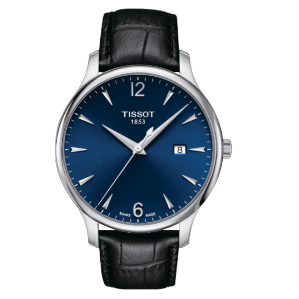 Tissot Tradition Black Leather Strap Blue Dial Quartz Watch for Men's - T063.610.16.047.00