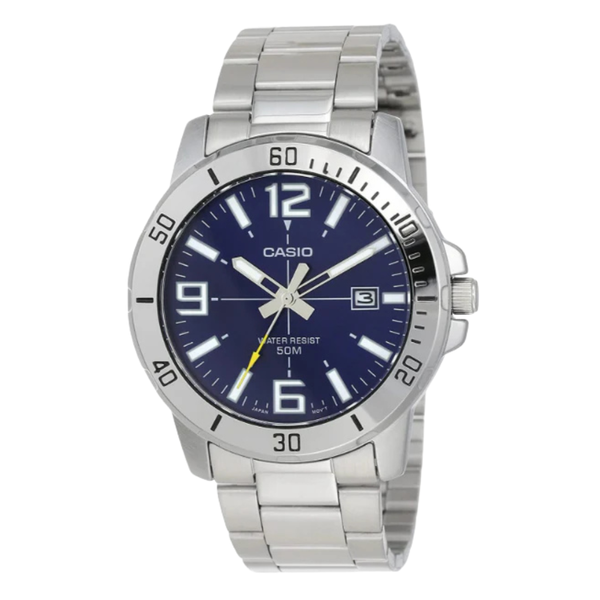 Casio Enticer Silver Stainless Steel Blue Dial Quartz Watch for Gents - MTP-VD01D-2BVUDF