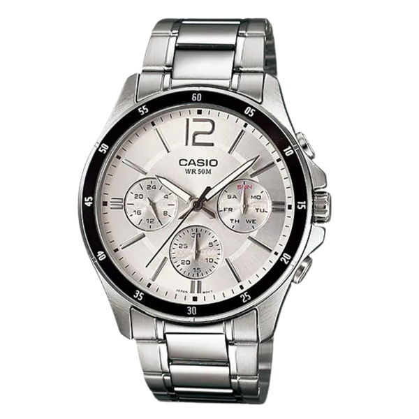 Casio General Silver Stainless Steel Silver Dial Chronograph Quartz Watch for Gents - MTP-1374D-7AVDF