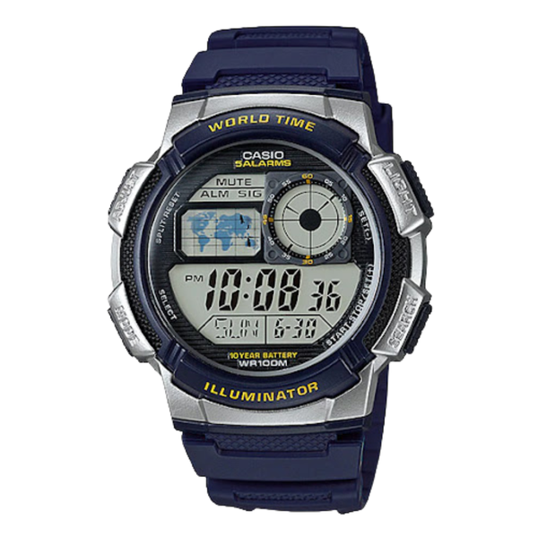 Casio Youth Blue Silicone Strap Black Dial Quartz Watch for Gents - AE-1000W-2AVDF