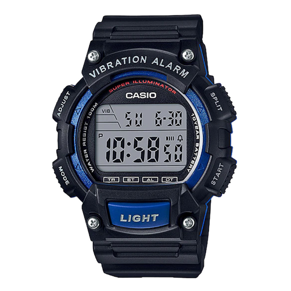 Casio Youth Black Silicone Strap Strap Digital Blue Dial Quartz Watch for Gents - W-736H-2AVDF