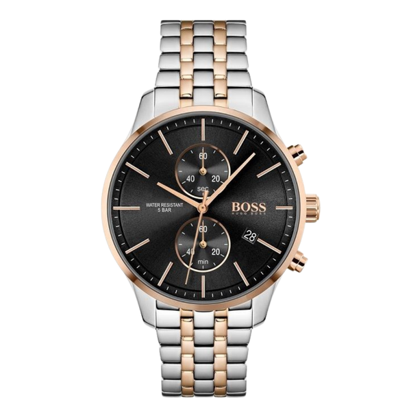 HUGO BOSS Associate Two-tone Stainless Steel Black Dial Chronograph Quartz Watch for Gents - 1513840
