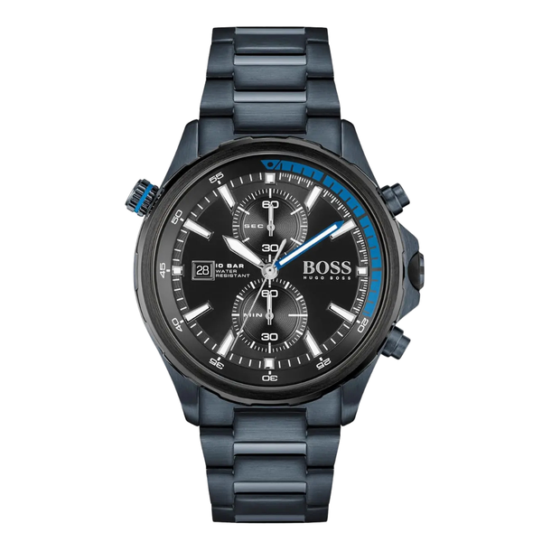 HUGO BOSS Globetrotter Blue Stainless Steel Black Dial Chronograph Quartz Watch for Gents - 1513824