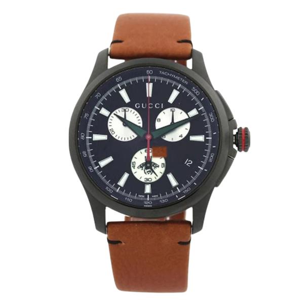 Gucci G-Timeless Brown Deer Leather Black Dial Chronograph Quartz Watch for Gents - YA126271