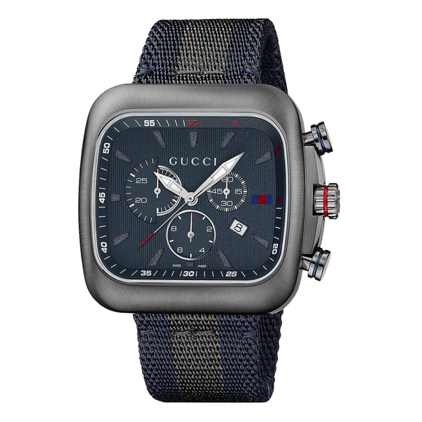 Gucci Coupe Blue-Gray-Blue Web Nylon Nato Blue Guilloche Dial Chronograph Quartz Watch for Gents - YA131203