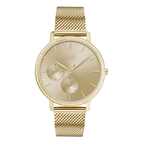 HUGO BOSS Infinity Gold Mesh Bracelet Gold Dial Quartz Watch for Ladies - 1502520