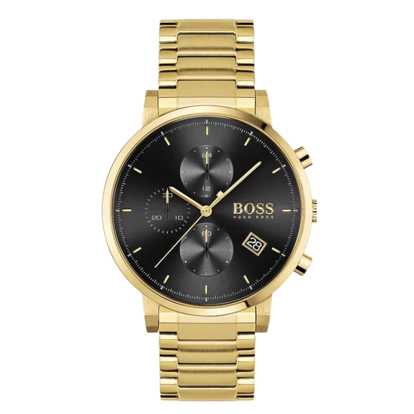 HUGO BOSS Integrity Gold Stainless Steel Black Dial Chronograph Quartz Watch for Gents - 1513781