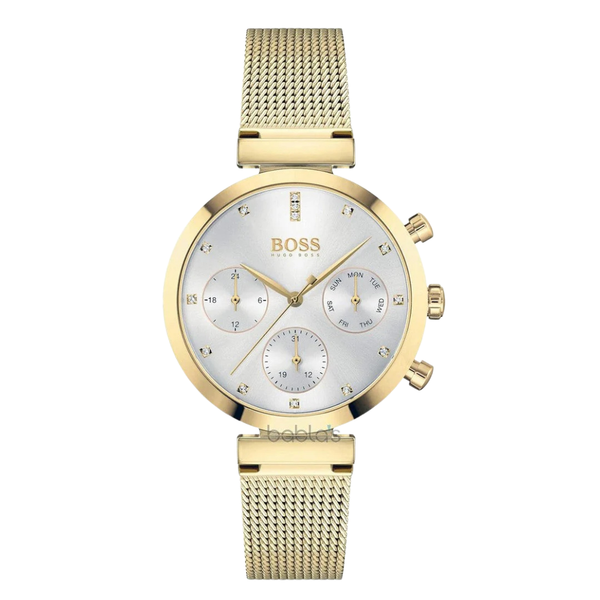 HUGO BOSS Flawless Gold Mesh Bracelet Silver Dial Chronograph Quartz Watch for Ladies - 1502552