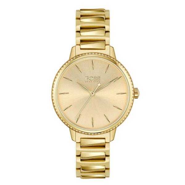 HUGO BOSS Signature Gold Stainless Steel Gold Dial Quartz Watch for Ladies - 1502541