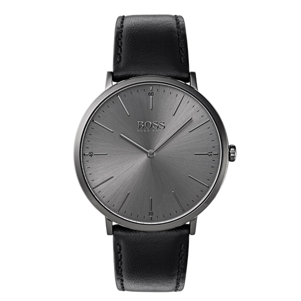 HUGO BOSS Modern Black Leather Strap Black Dial Quartz Watch for Gents - 1513540